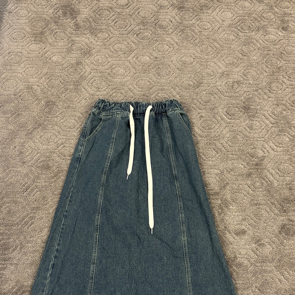 Denim Maxi Skirt with Drawstring